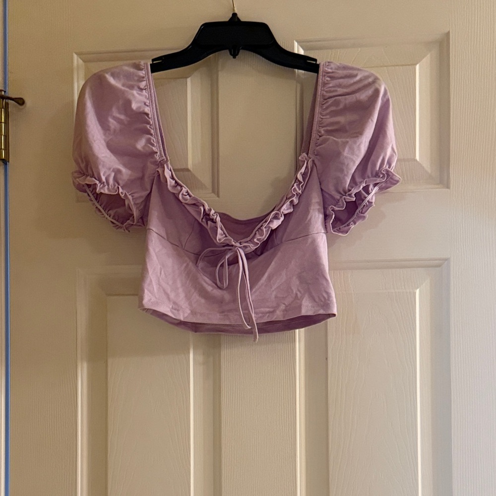 SHEIN Lilac Ruffle Puff Sleeve Crop Top